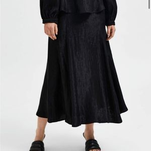 Selected Femme Black Plisse Midi Skirt